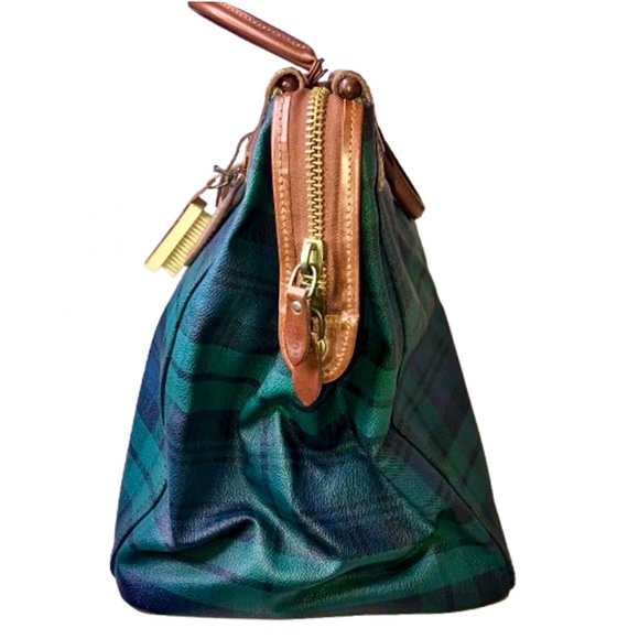 RALPH LAUREN Black Watch Plaid Blue Green Doctors Boston Weekend Overnight Bag - Picture 6 of 17